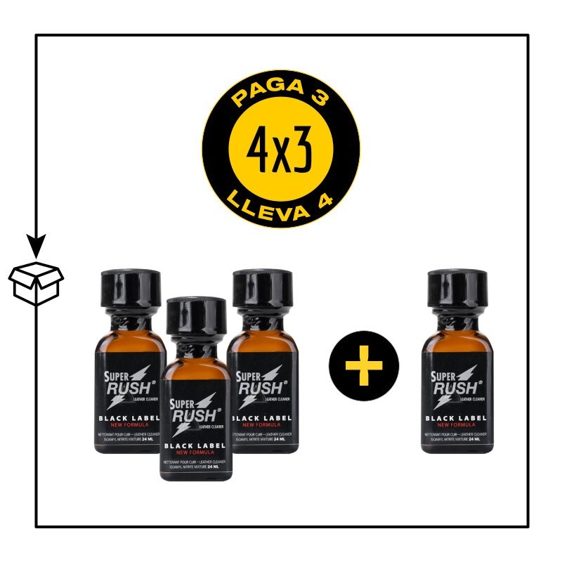 PACK 4 POPPERS SUPER RUSH BLACK LABEL 24ML PACK 4 POPPERS SUPER RUSH BLACK LABEL 24ML