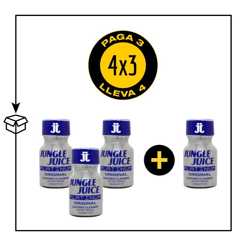 PACK 4 POPPERS JUNGLE JUICE PLATINUM 10ML PACK 4 POPPERS JUNGLE JUICE PLATINUM 10ML
